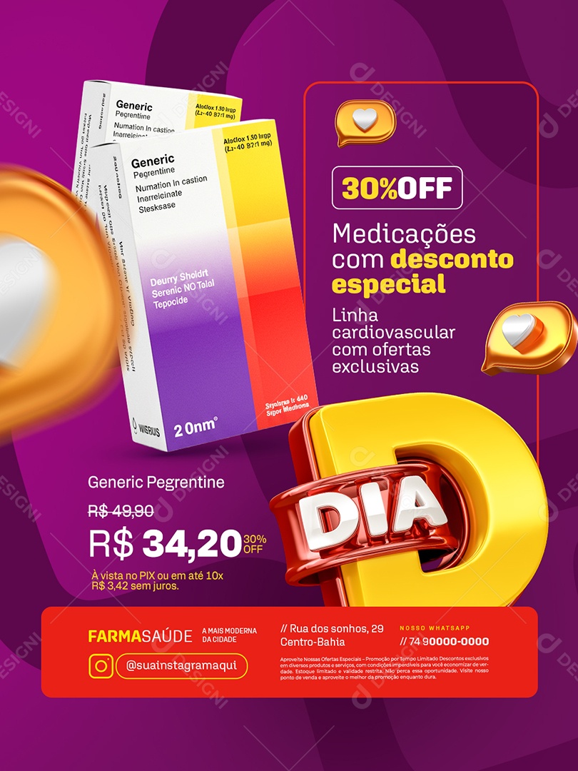 Dia D Nosso Farmácia Medicações com Desconto Especial Social Media PSD Editável