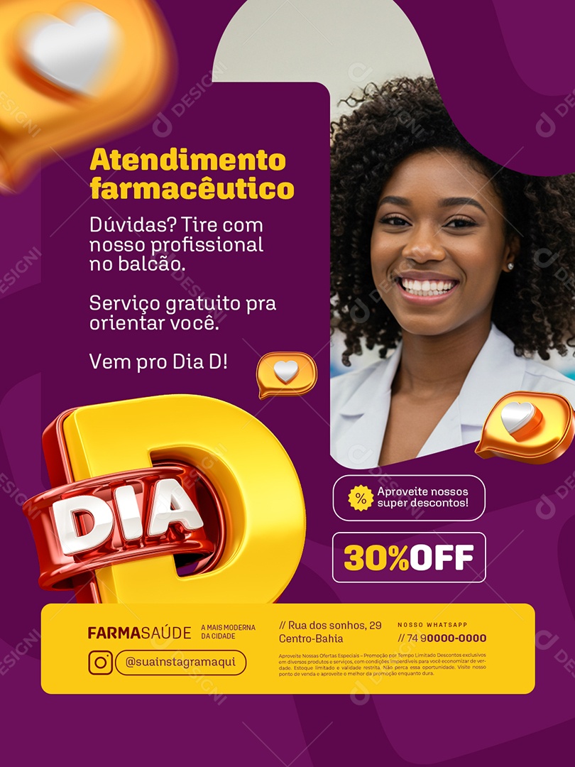Dia D Nosso Farmácia Atendimento Farmacêutico Social Media PSD Editável