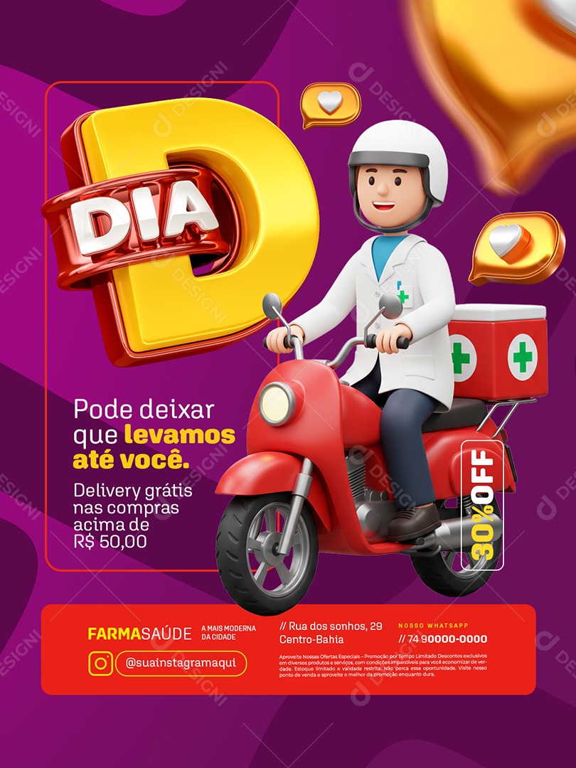 Dia D Nosso Farmácia Delivery Grátis Social Media PSD Editável