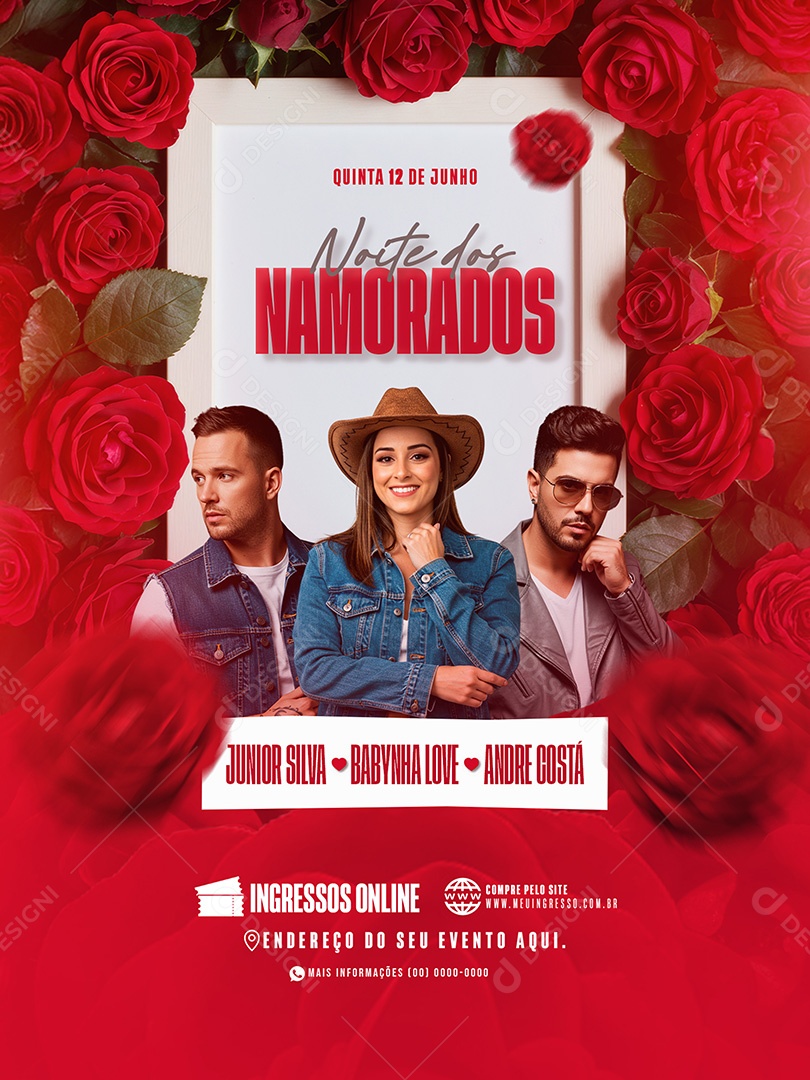 Feed Flyer Noite dos Namorados Social Media PSD Editável