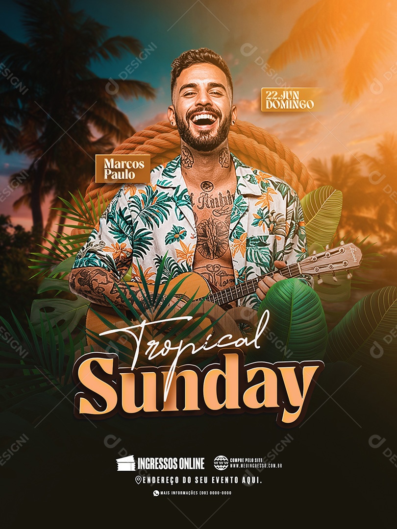 Feed Flyer Tropical Sunday Social Media PSD Editável