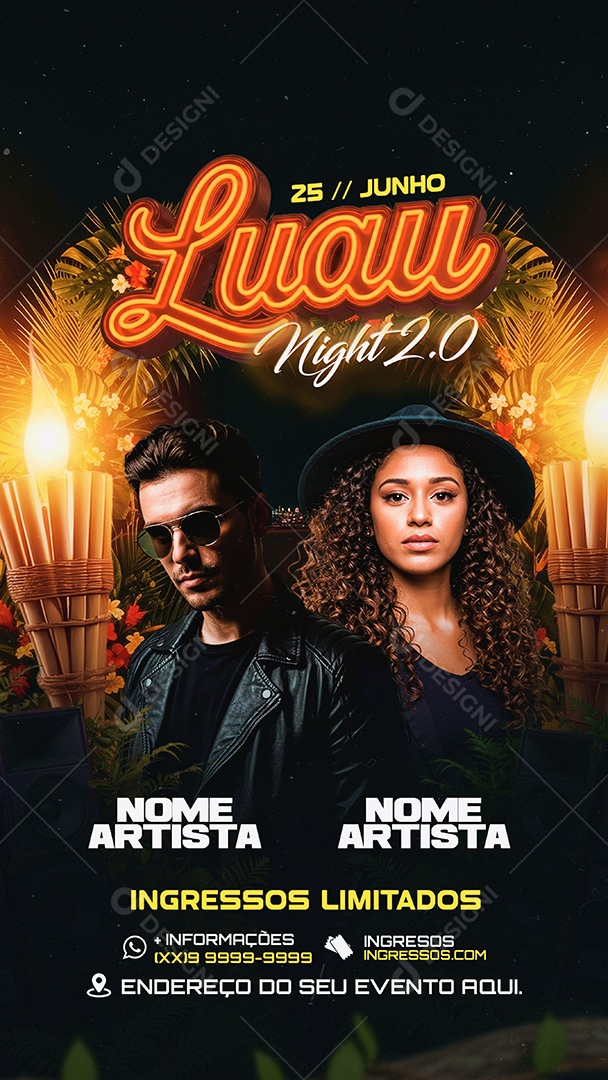 Story Flyer luau Night Baile Social Media PSD Editável