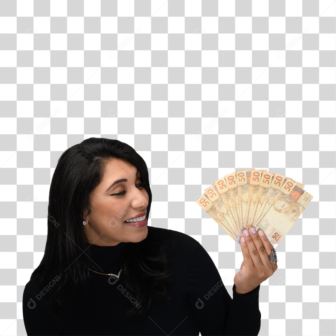 Mulher Segurando Notas de Dinheiro PNG Transparente