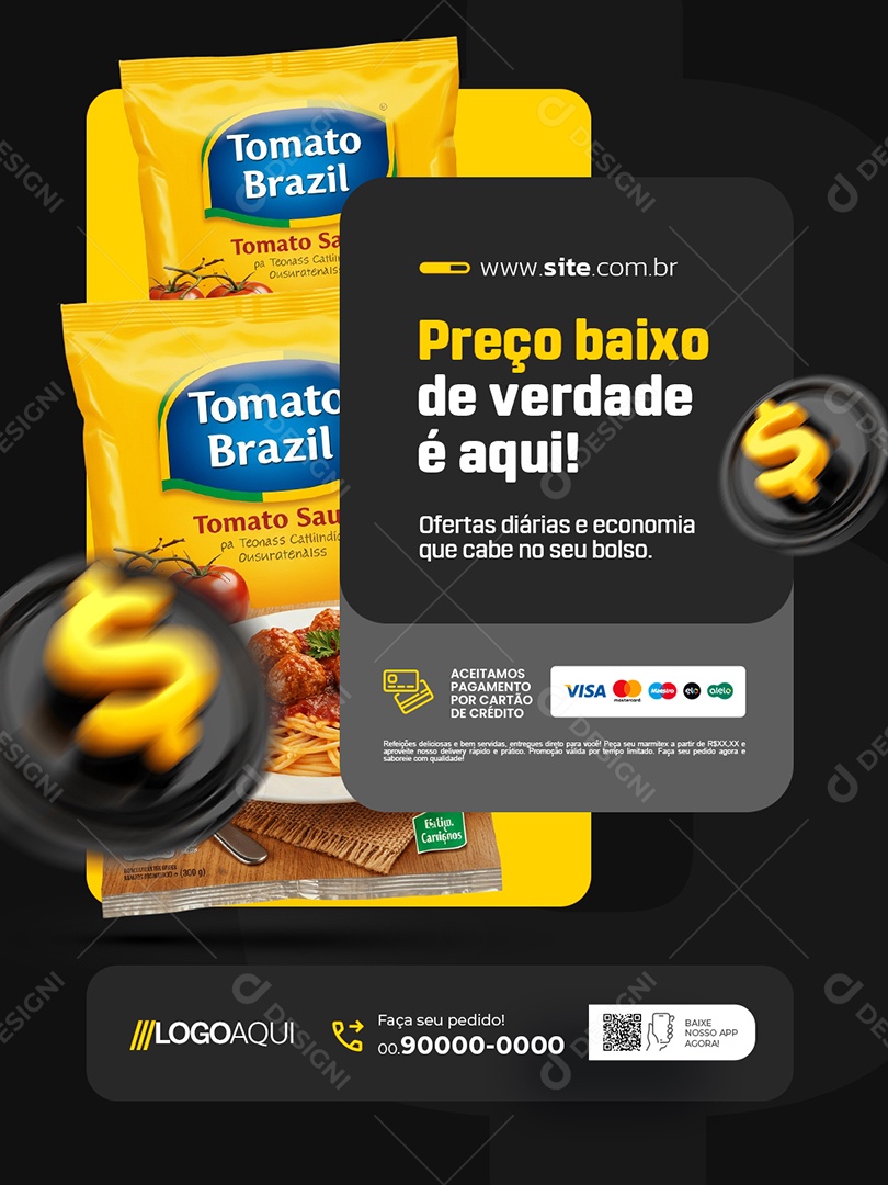 Mercado Extrato de Tomate Preço Baixo Social Media PSD Editável