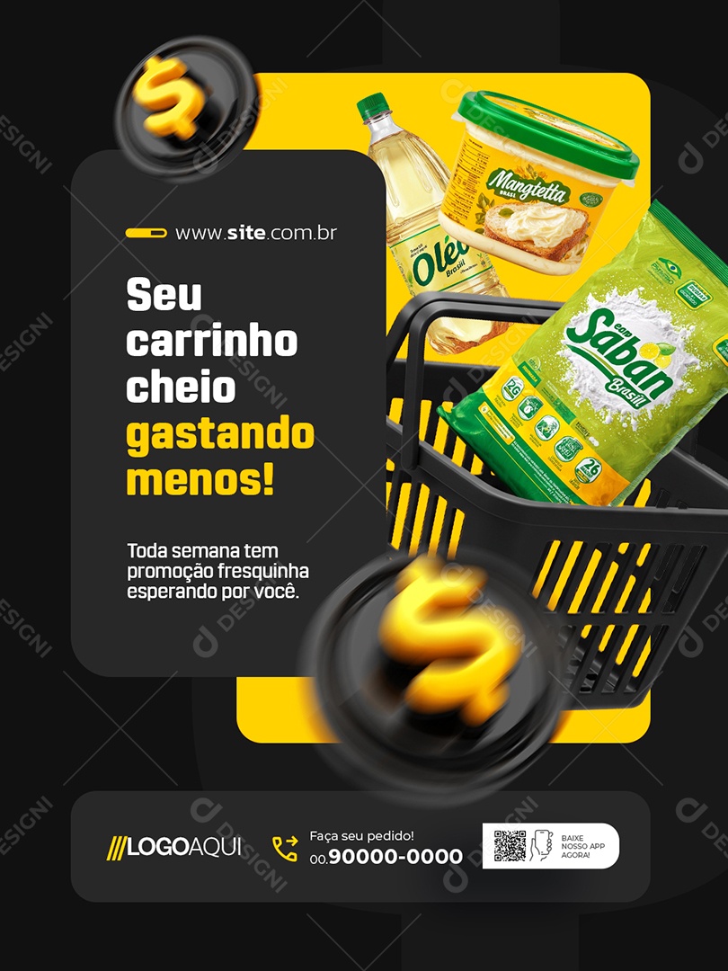 Mercado Seu Carrinho Cheio Gastando Menos Social Media PSD Editável