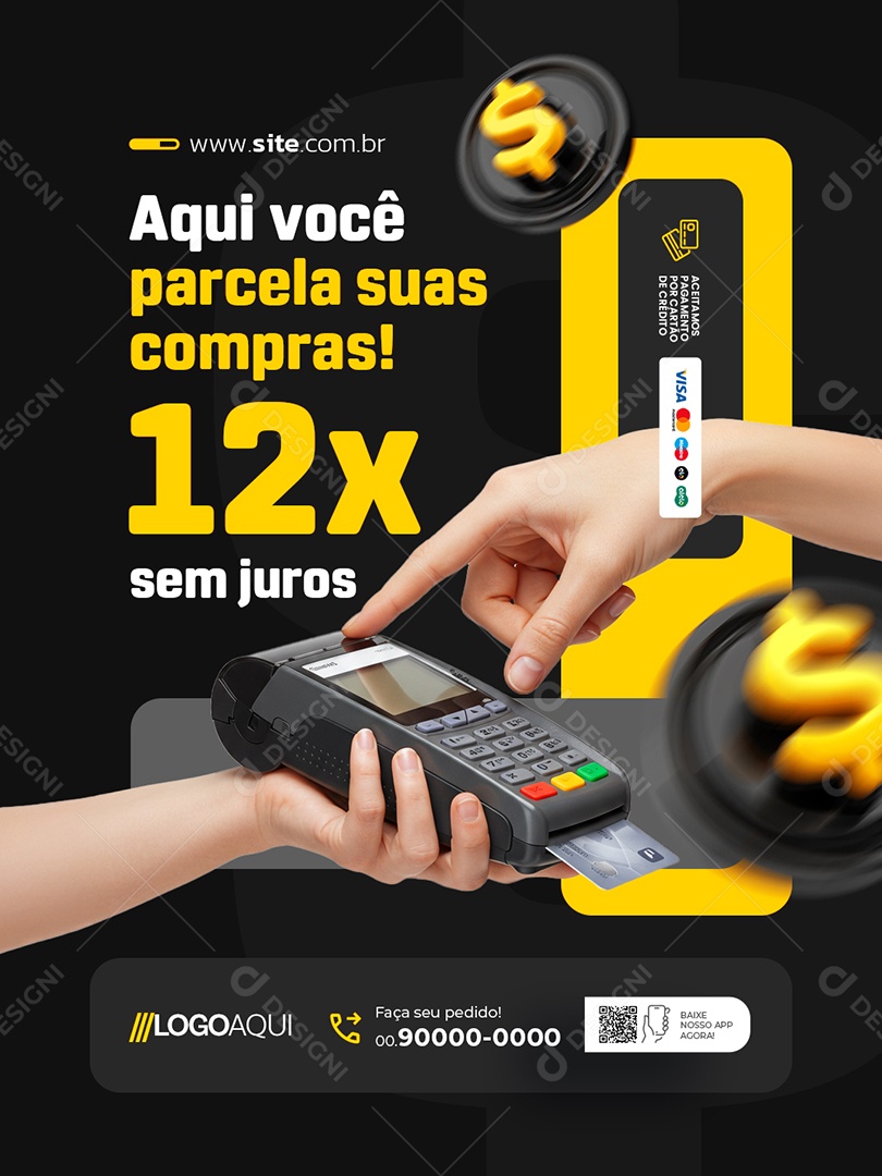 Mercado Aqui Você Parcela suas Compras Social Media PSD Editável