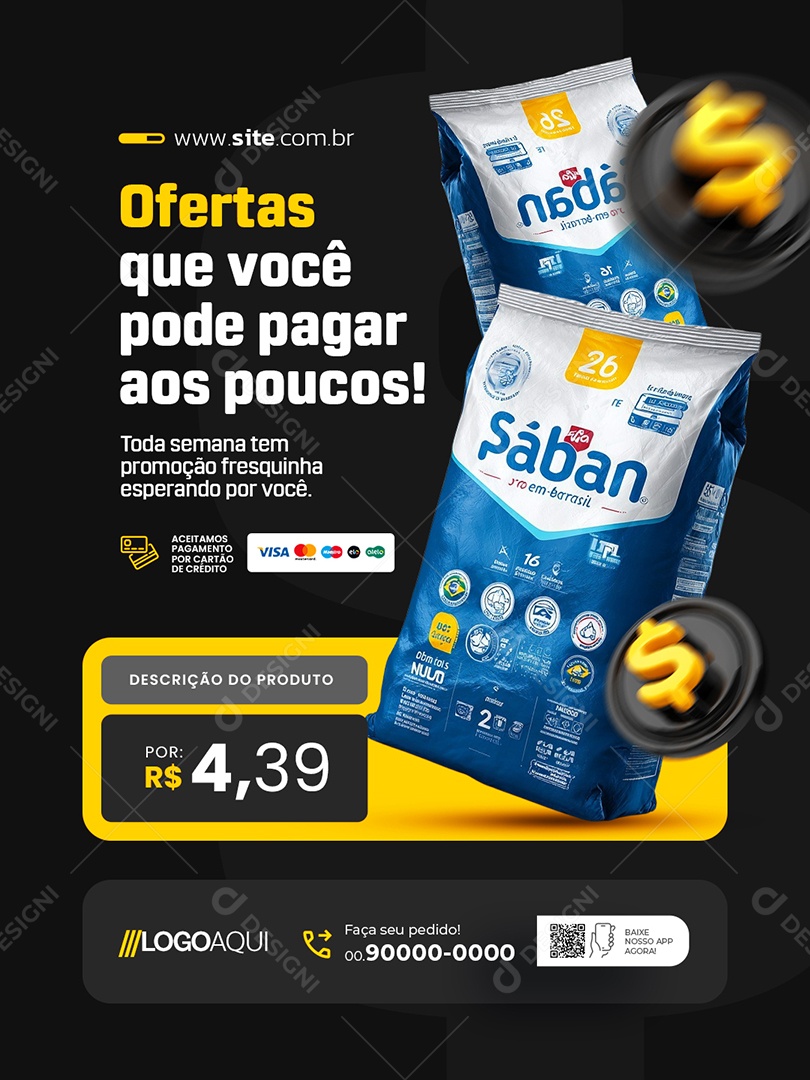 Mercado Ofertas Sabão em Pó Social Media PSD Editável