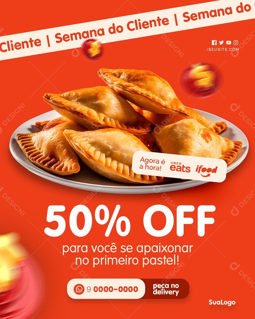 Pastelaria Semana do Cliente 50% Off Social Media PSD Editável