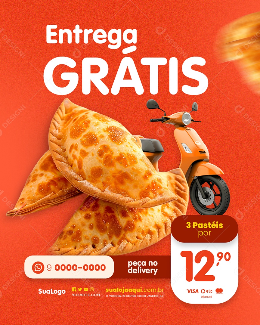 Pastelaria Pastéis Entrega Grátis Social Media PSD Editável