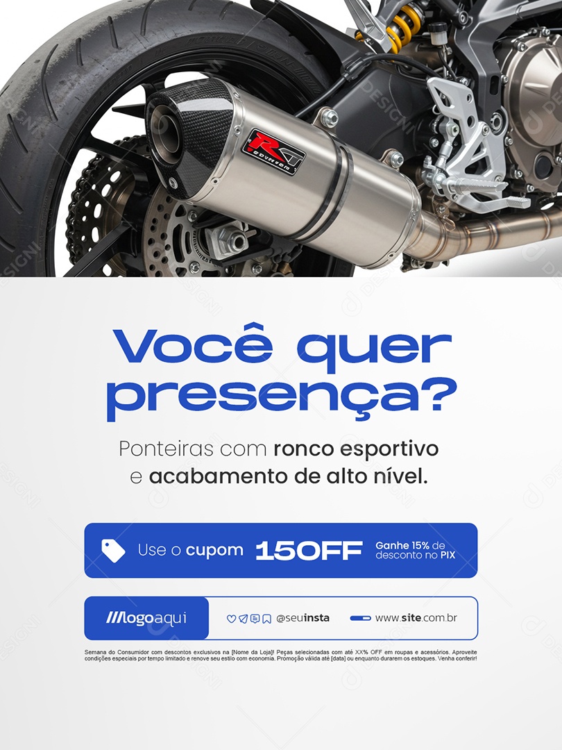 Acessórios para Moto Ponteira Esportiva Você Quer Presença Social Media PSD Editável