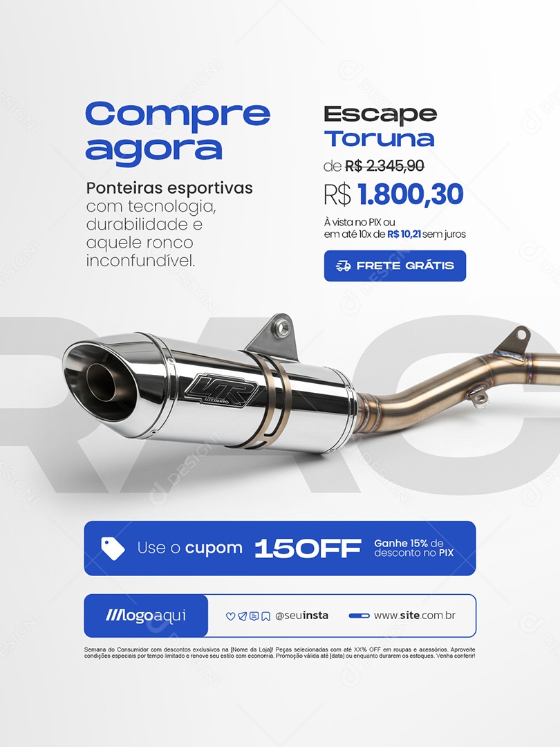 Acessórios para Moto Ponteira Esportiva Compre Agora Escape Toruna Social Media PSD Editável