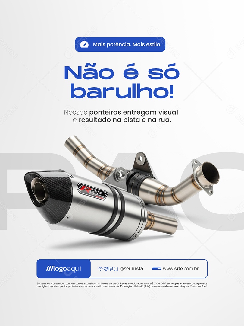 Acessórios para Moto Ponteira Esportiva Mais Potência Mais Estilo Social Media PSD Editável