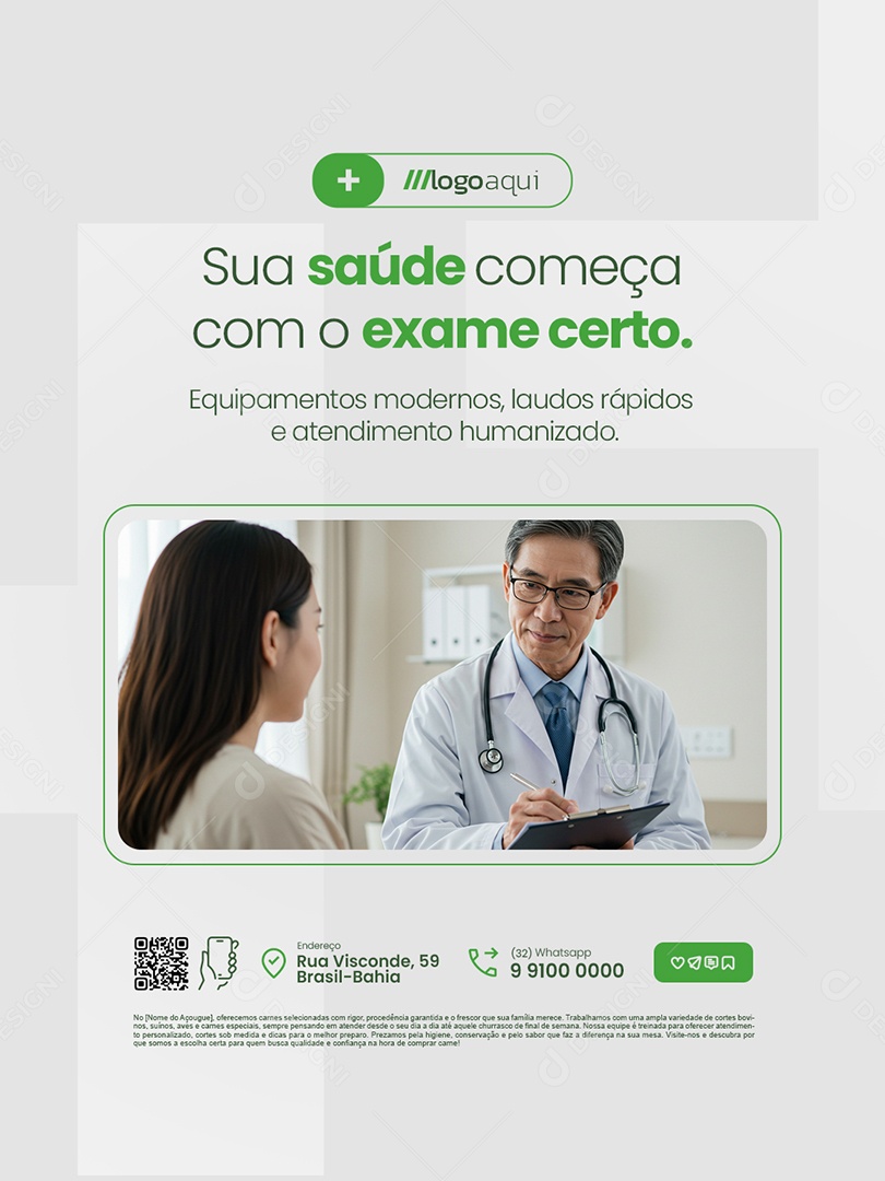 Clínica Exame Sua Saúde Começa com o Exame Certo Social Media PSD Editável