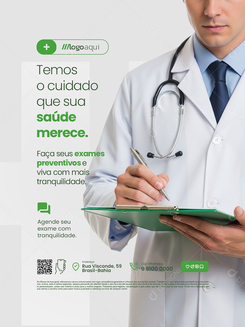 Clínica Exame Temos o Cuidado Que Sua Saúde Merece Social Media PSD Editável