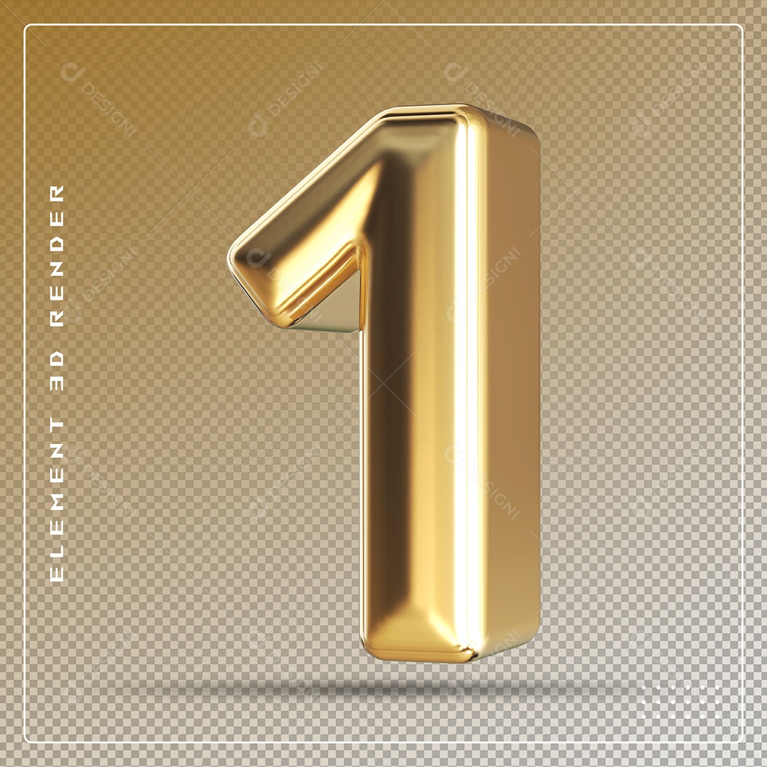 Elemento 3D Número 1 Dourado para Composição PSD