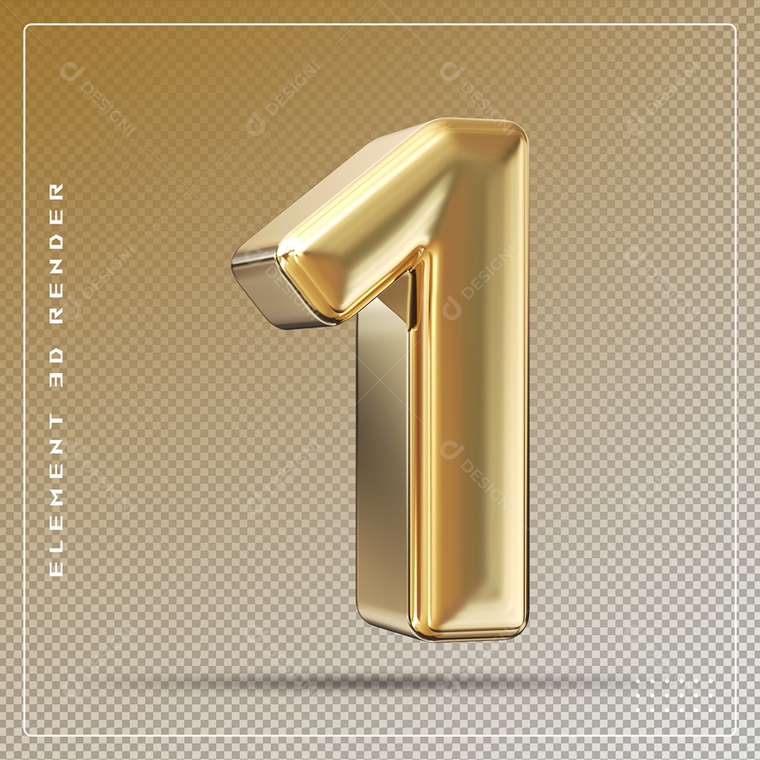 Elemento 3D Número 1 Dourado para Composição PSD