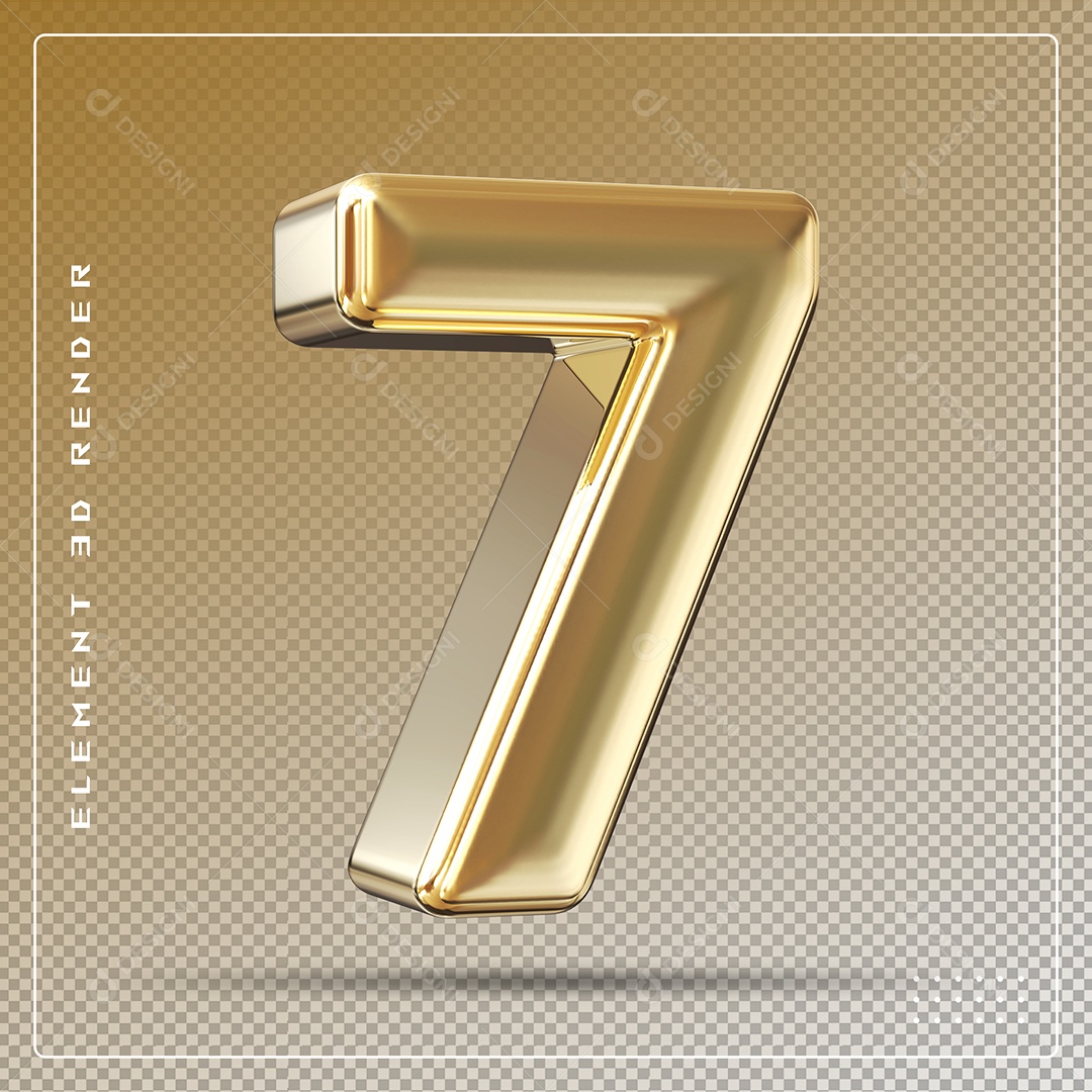 Elemento 3D Número 7 Dourado para Composição PSD