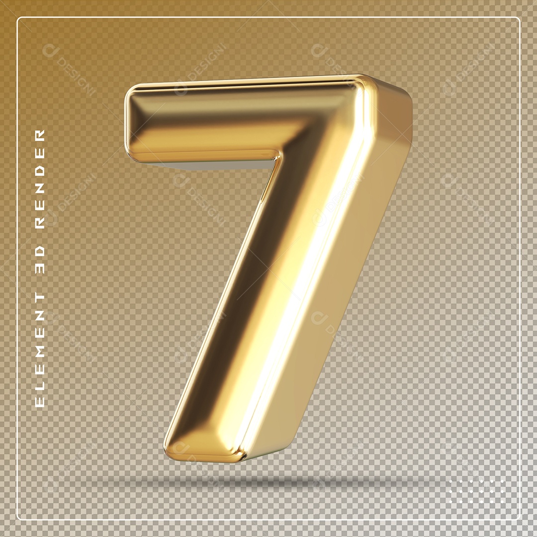 Elemento 3D Número 7 Dourado para Composição PSD