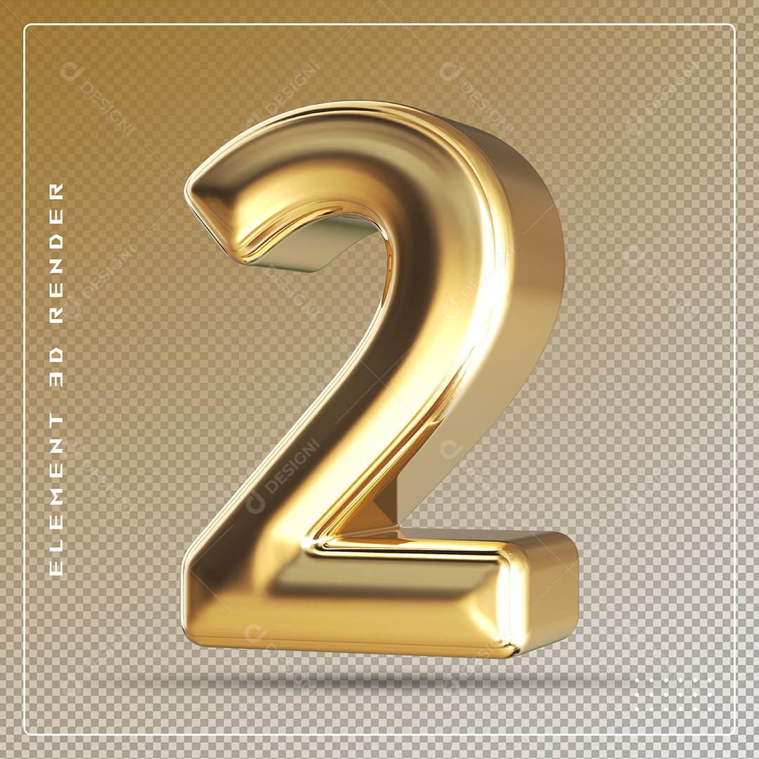 Elemento 3D Número 5 Dourado para Composição PSD