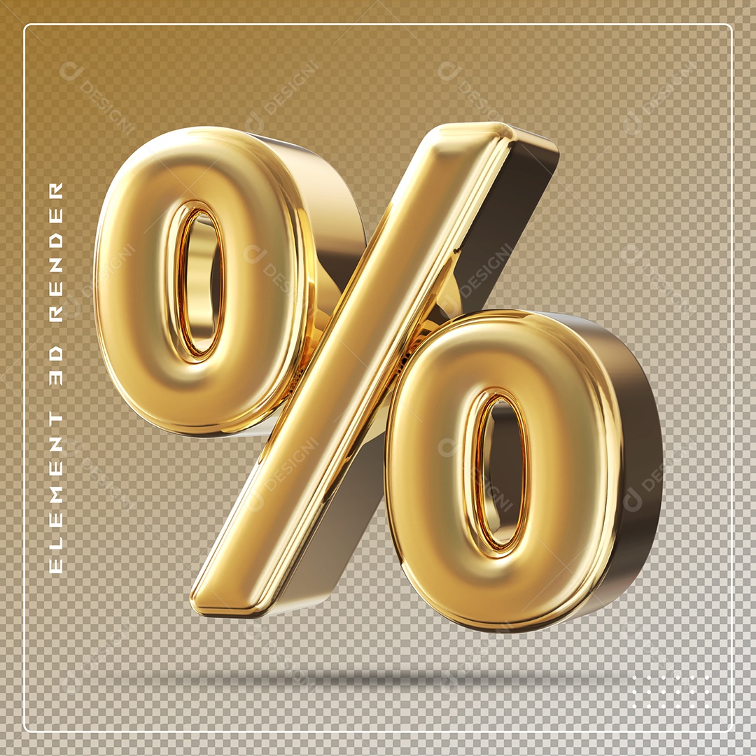 Símbolo De Porcentagem Elemento 3D Dourado para Composição PSD