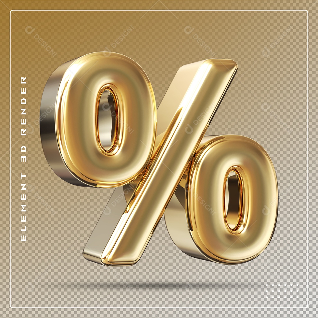 Símbolo De Porcentagem Elemento 3D Dourado para Composição PSD