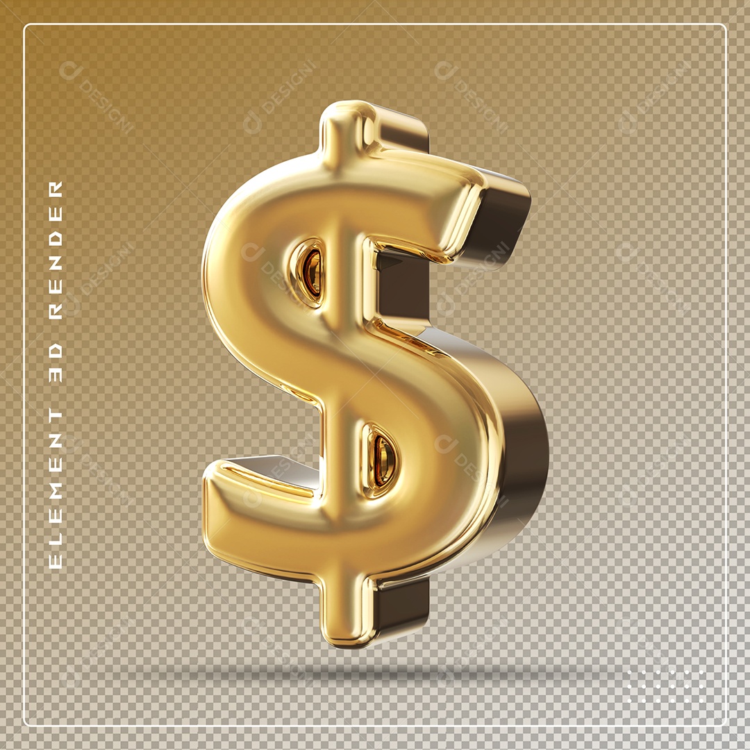 Elemento 3D Cifrão $ Dourado para Composição PSD