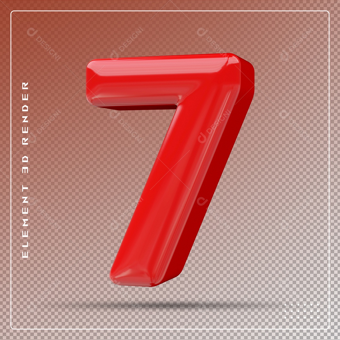 Elemento 3D Número 7 Vermelho para Composição PSD
