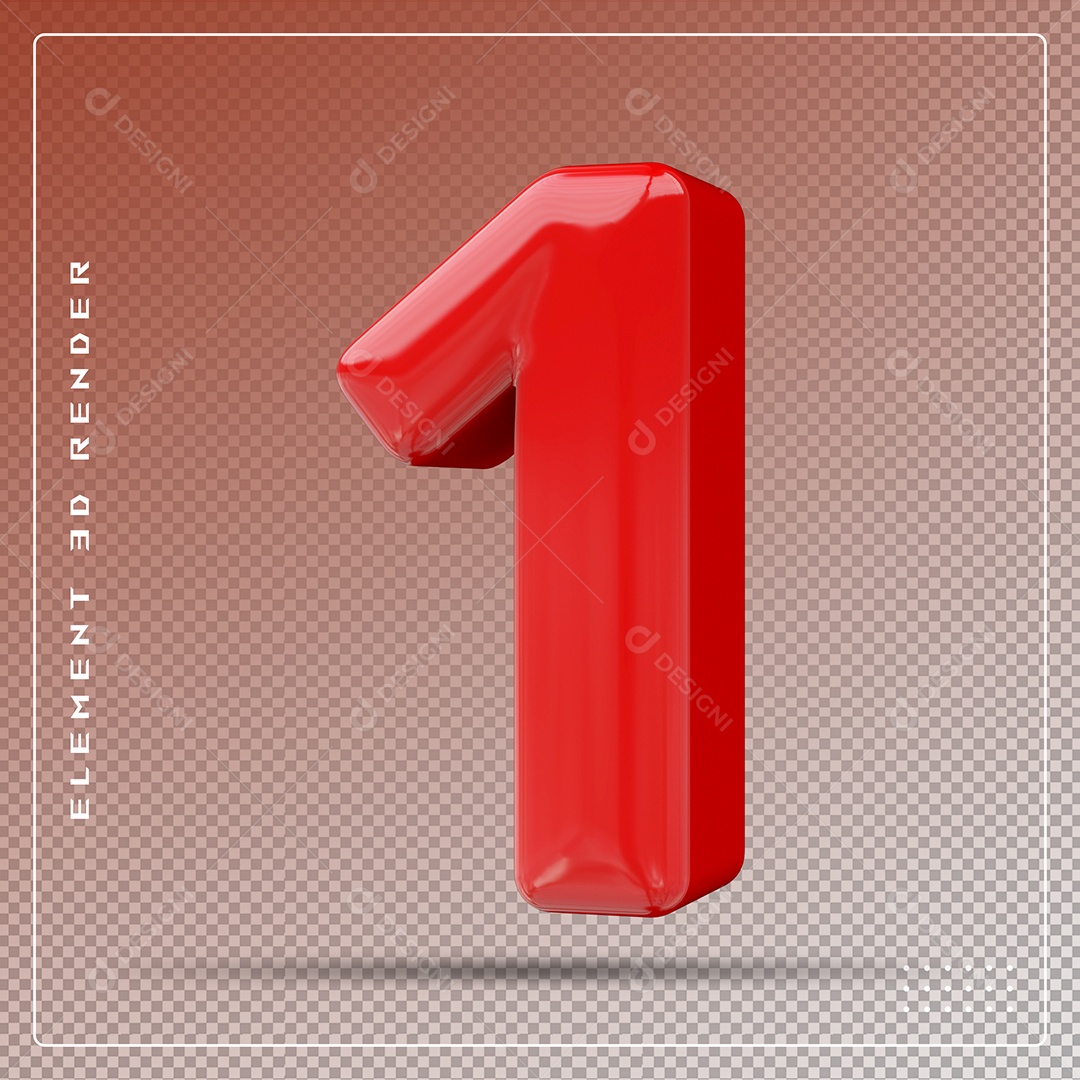 Elemento 3D Número 1 Vermelho para Composição PSD