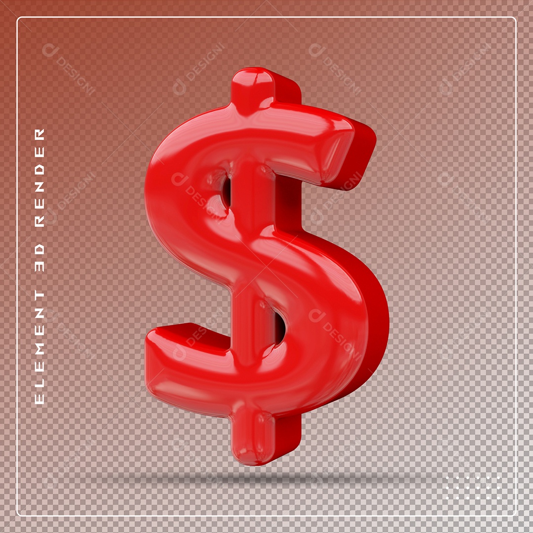 Elemento 3D Cifrão $ Vermelho para Composição PSD