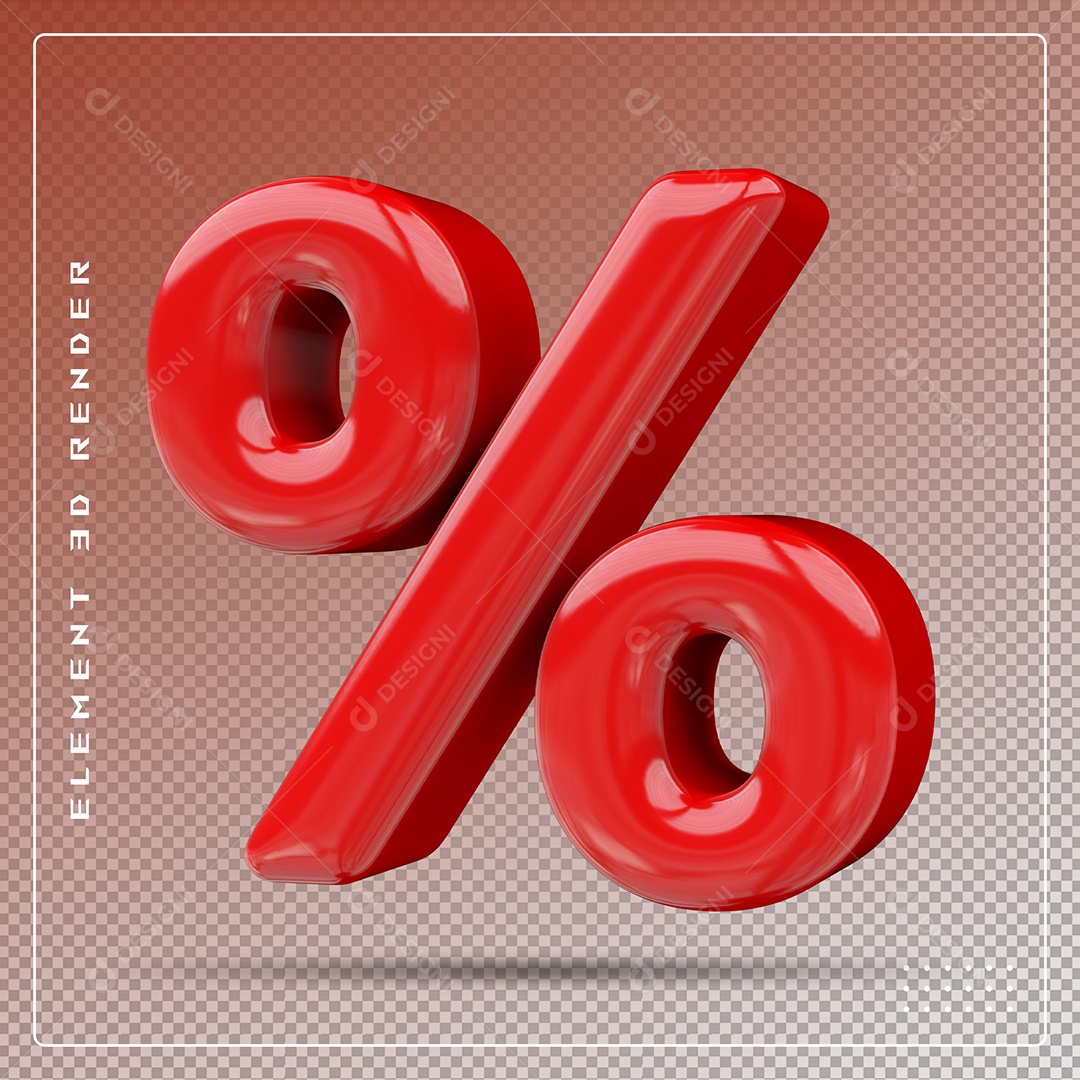Símbolo De Porcentagem Elemento 3D Vermelho para Composição PSD