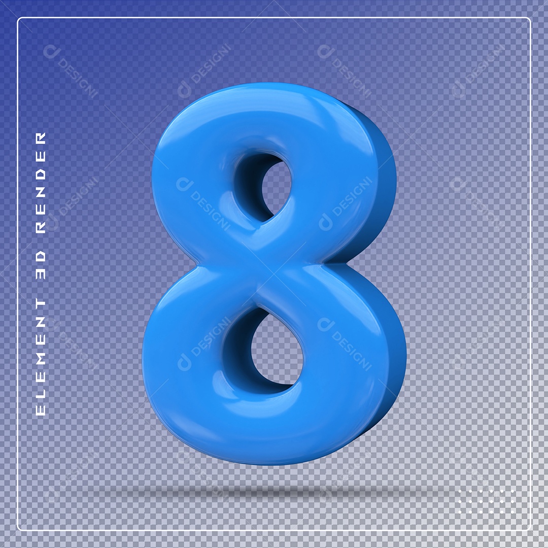 Elemento 3D Número 8 Azul para Composição PSD