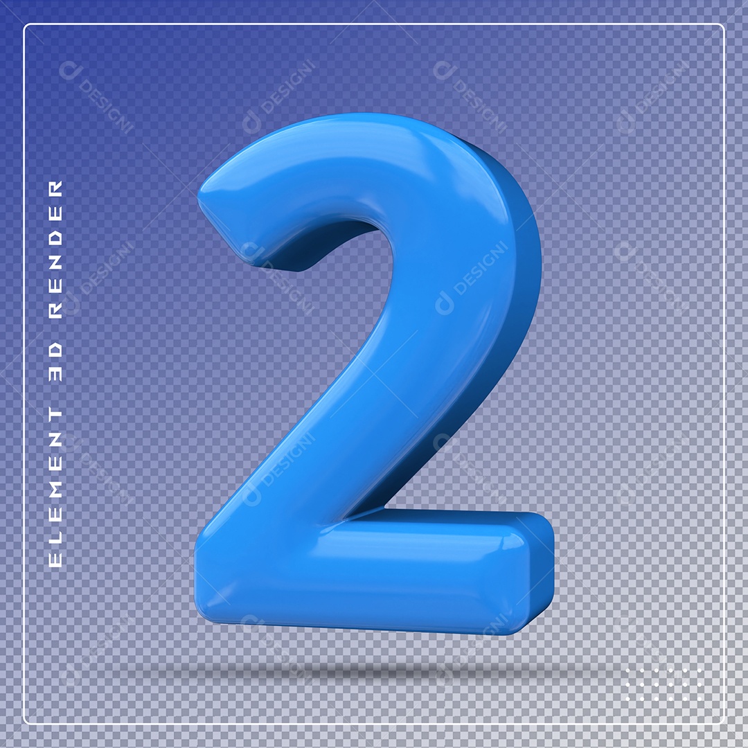 Elemento 3D Número 2 Azul para Composição PSD