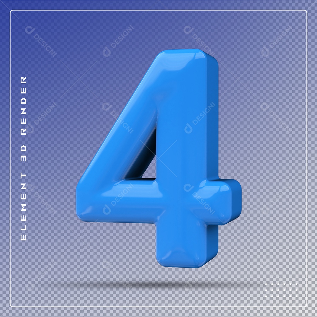 Elemento 3D Número 4 Azul para Composição PSD