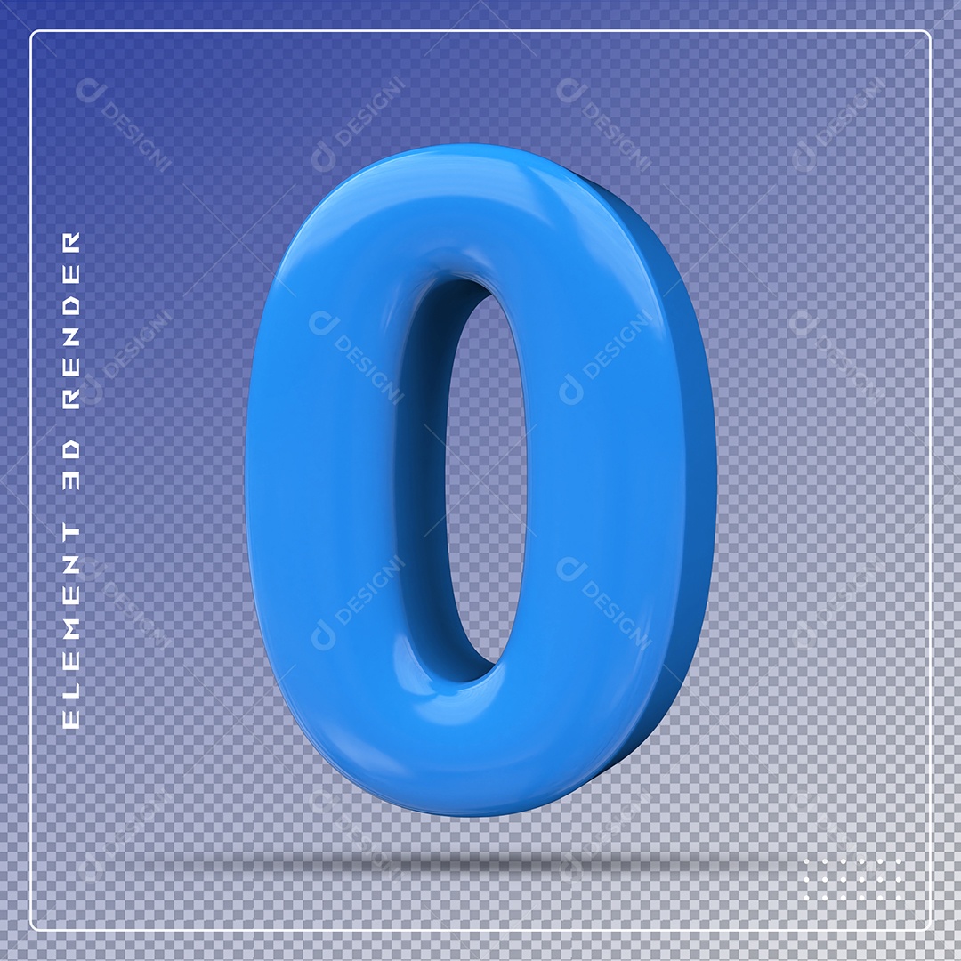 Elemento 3D Número 0 Azul para Composição PSD