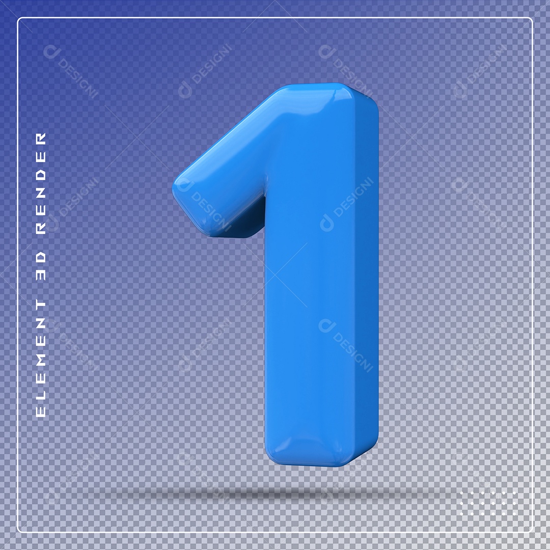 Elemento 3D Número 1 Azul para Composição PSD
