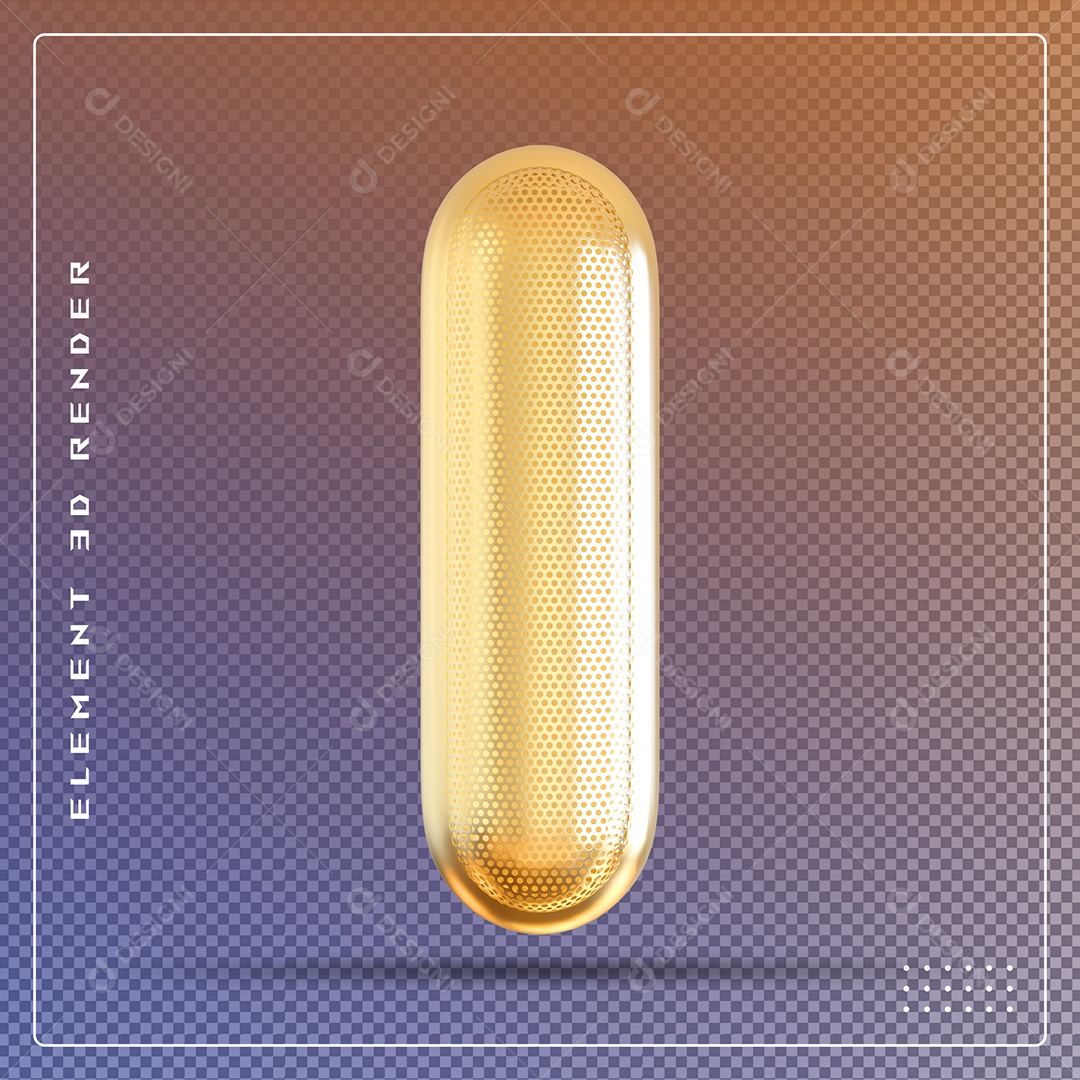 Elemento 3D Letra I Dourado Para Composição PSD