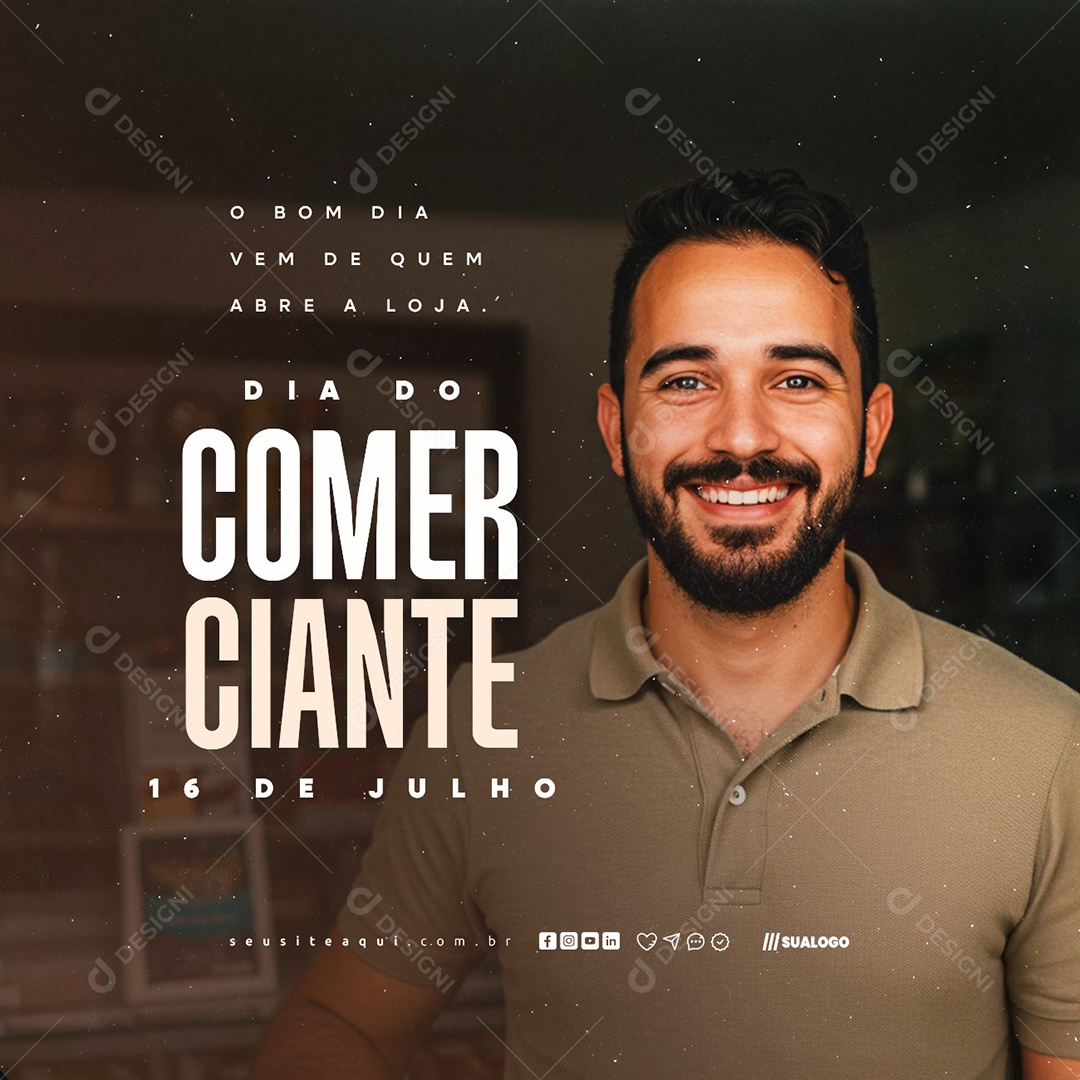 Dia do Comerciante 16 De Julho Social Media PSD Editável
