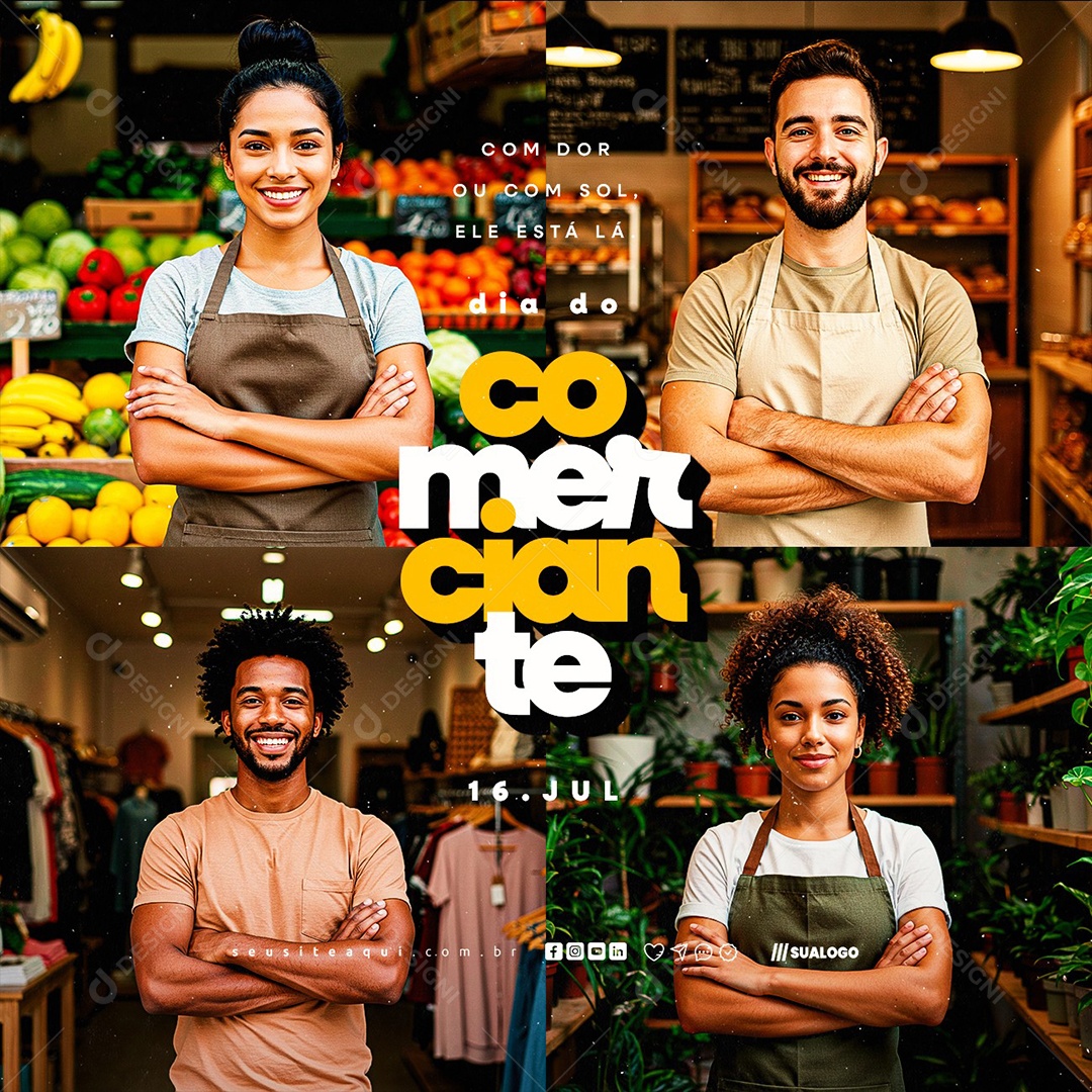 Dia do Comerciante 16 De Julho Social Media PSD Editável