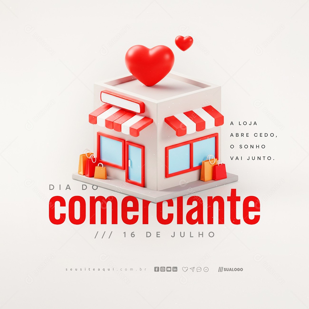 Dia do Comerciante 16 De Julho Social Media PSD Editável