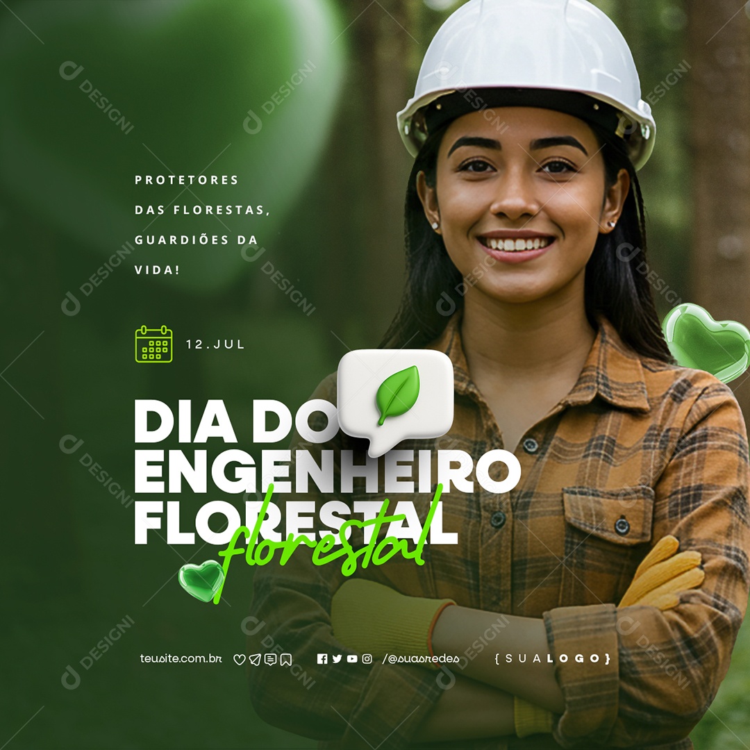 Dia do Engenheiro Florestal 12 Julho Social Media PSD Editável