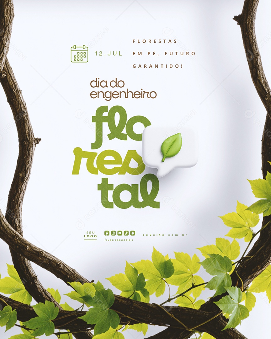 Dia do Engenheiro Florestal 12 Julho Social Media PSD Editável