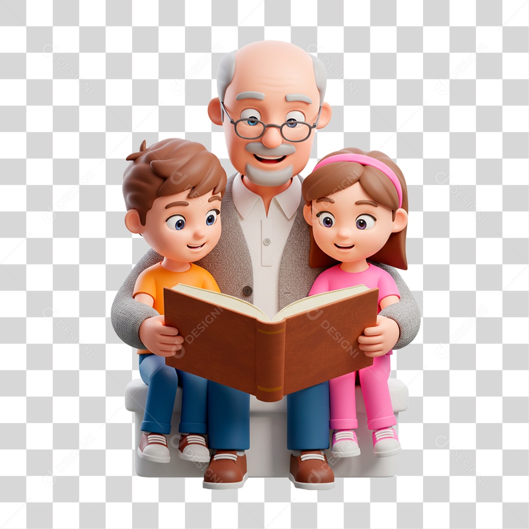 Avô Lendo Livros Pros Netos PNG Transparente