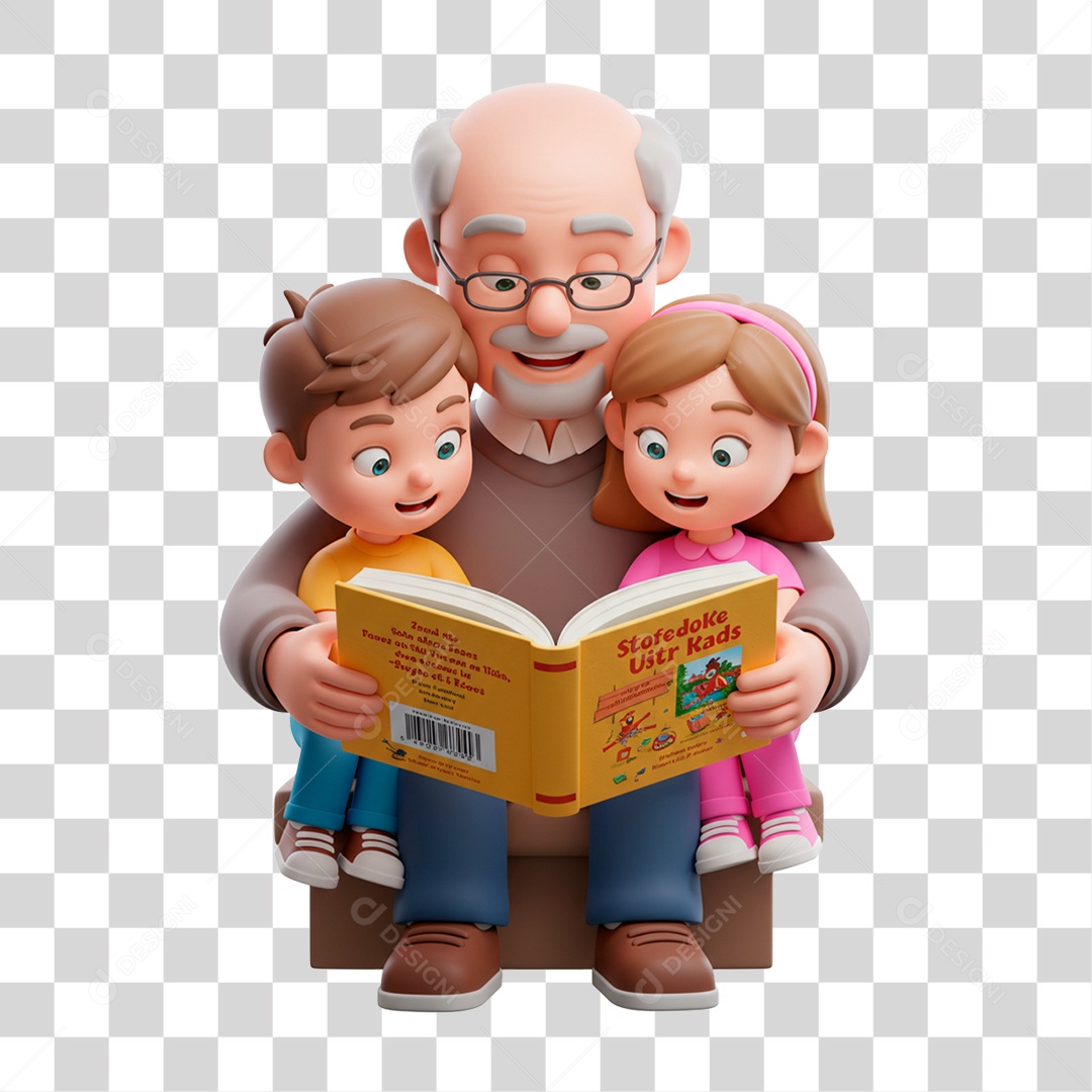 Avô Lendo Livros Pros Netos PNG Transparente