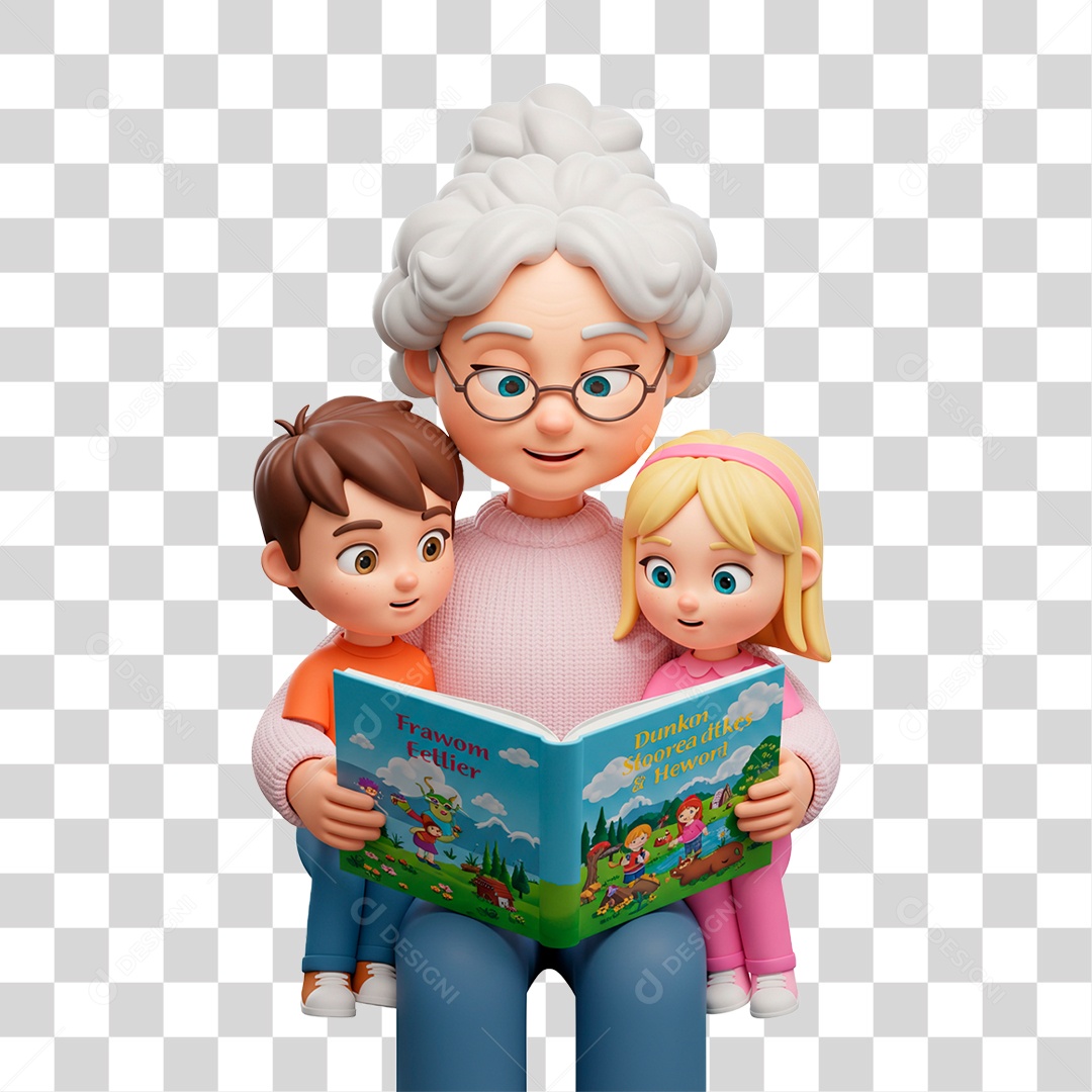 Avó Lendo Livros Pros Netos PNG Transparente