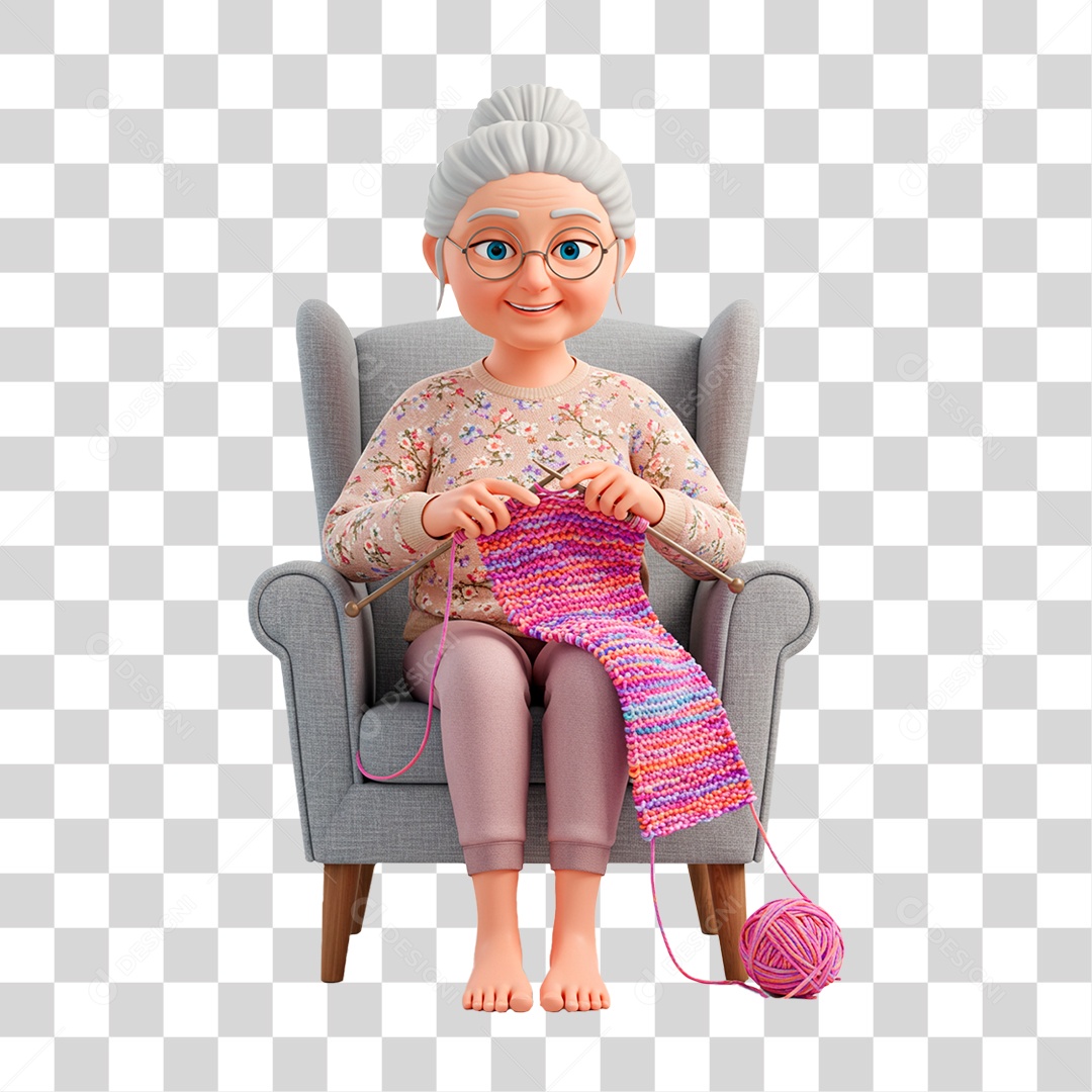 Personagem Mulher Idosa Sentada na Poltrona PNG Transparente