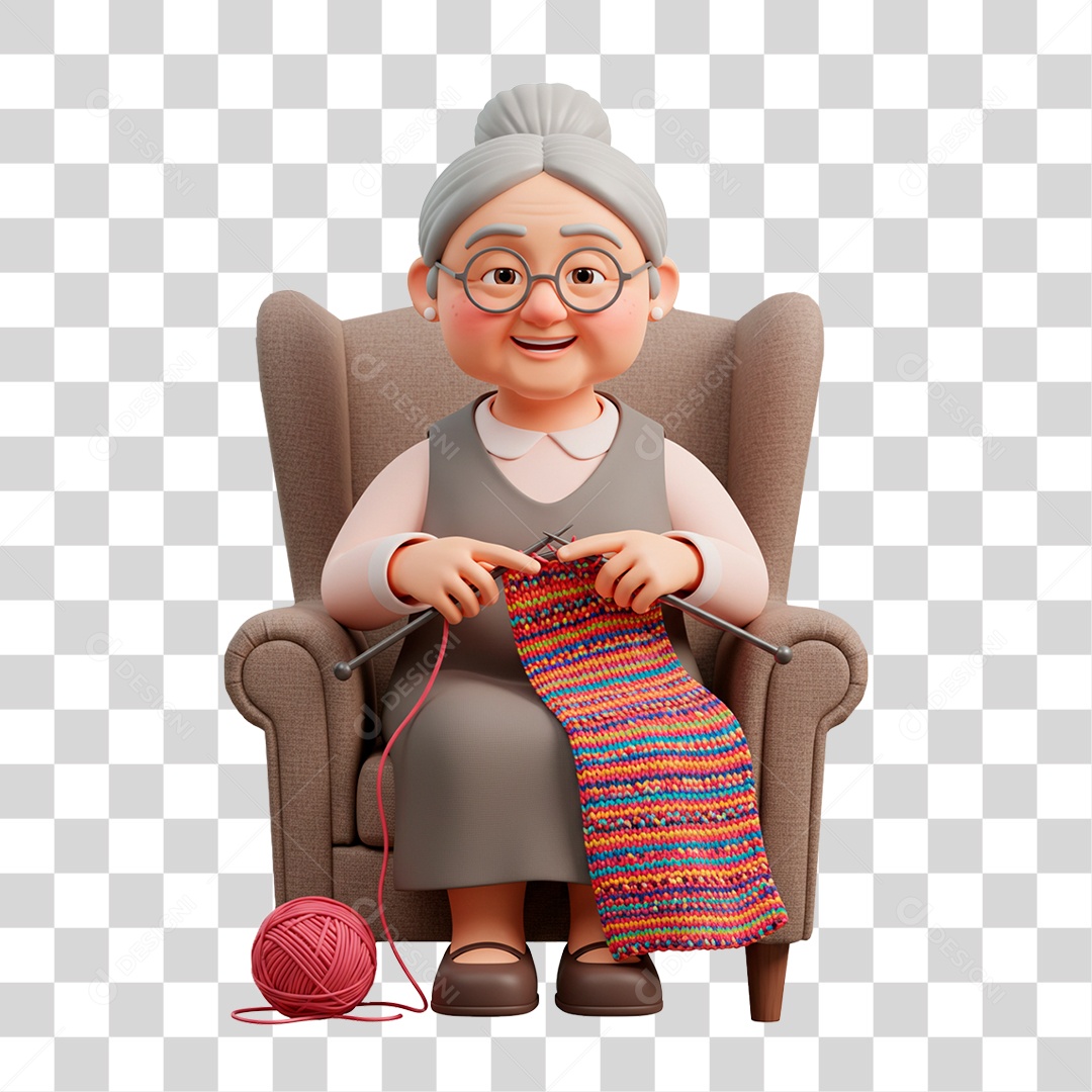 Personagem Mulher Idosa Sentada na Poltrona PNG Transparente