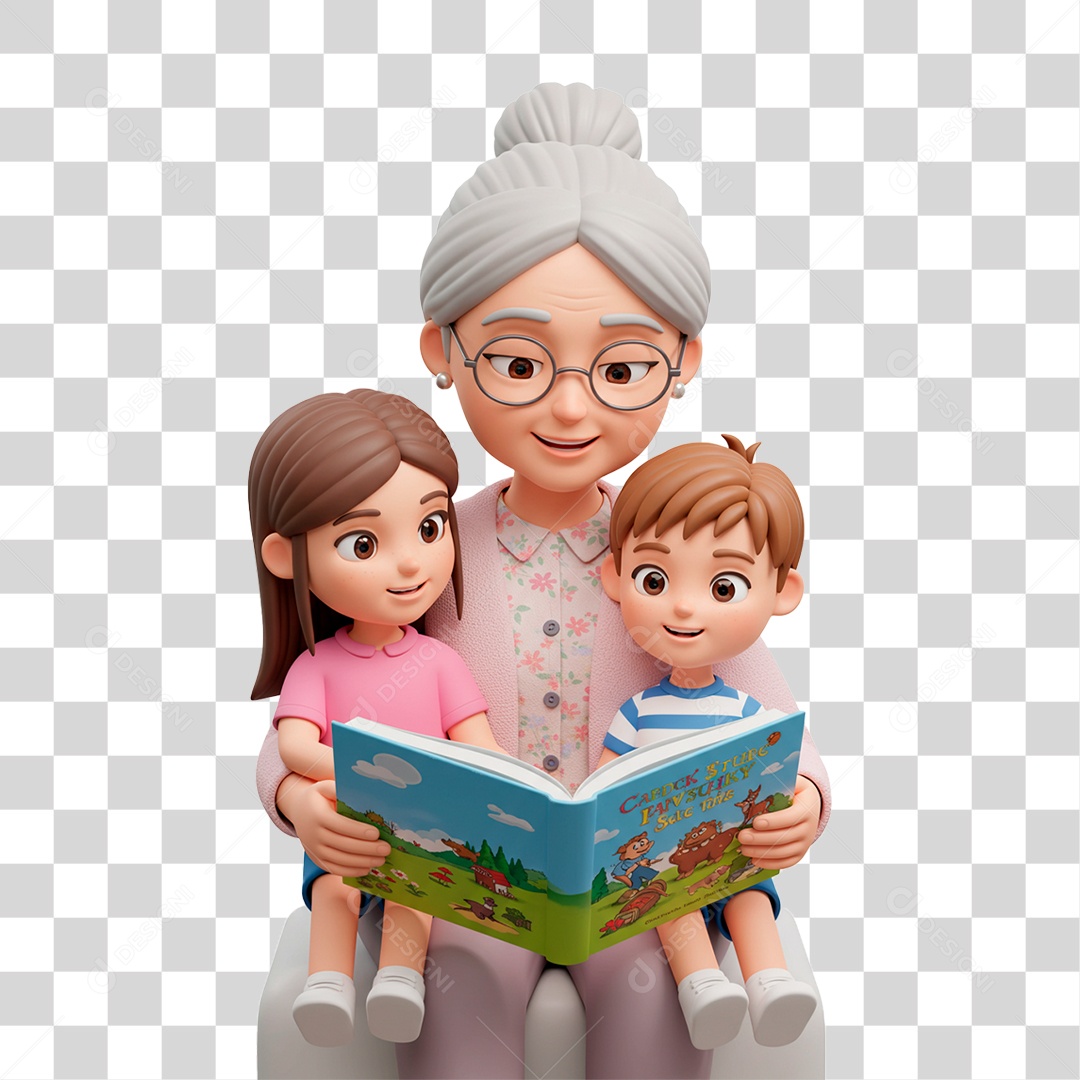 Personagem Avó Lendo Livros Pros Netos PNG Transparente