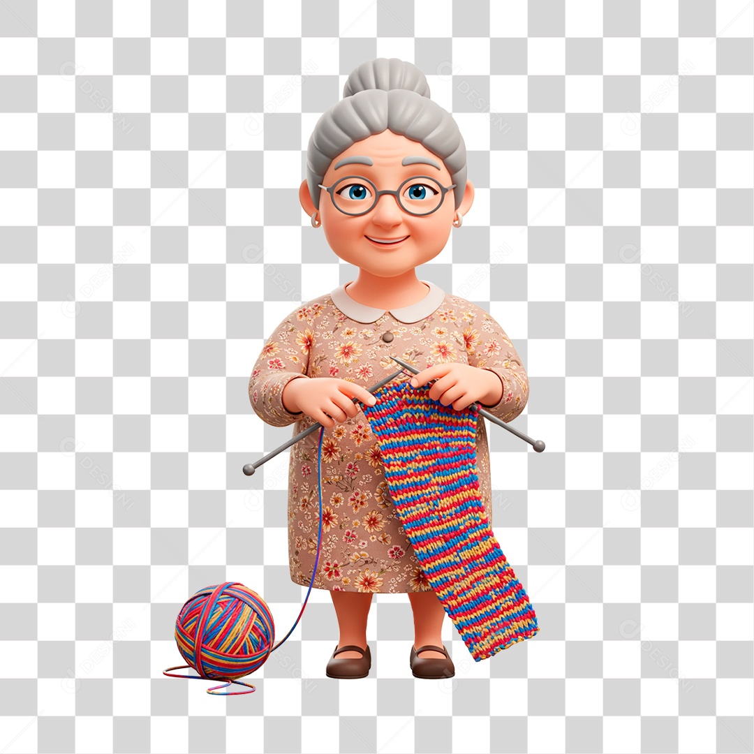 Personagem Mulher Idosa Fazendo Tricô PNG Transparente