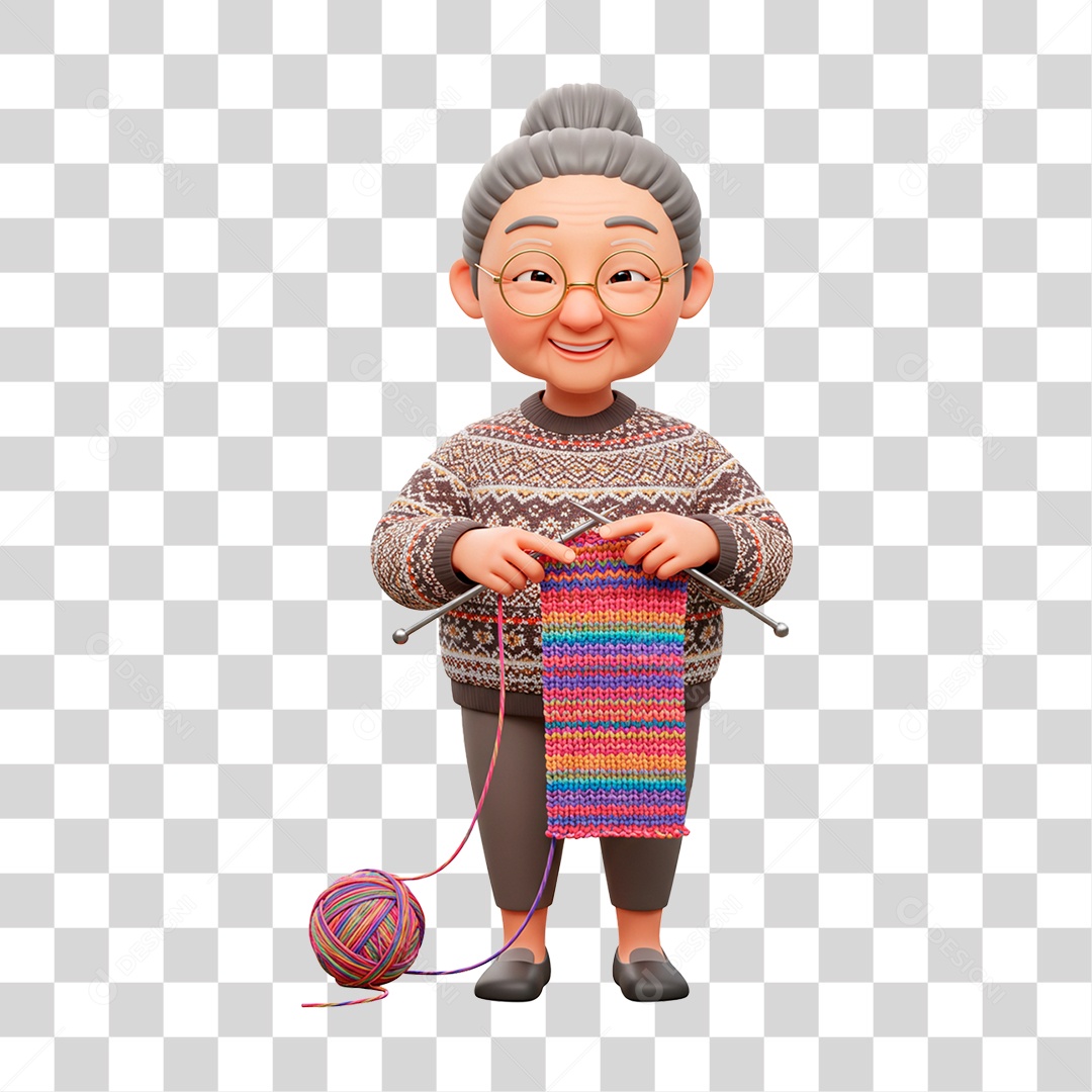 Personagem Mulher Idosa Fazendo Tricô PNG Transparente