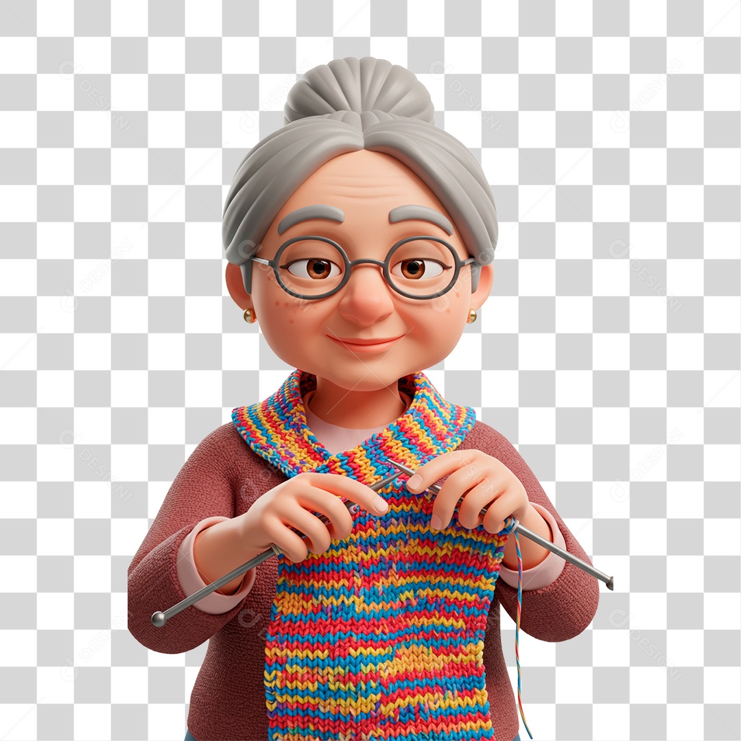 Personagem Mulher Idosa Fazendo Tricô PNG Transparente